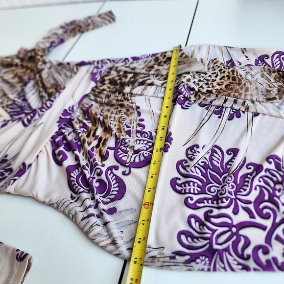 Boston Proper Dress Paisley Leopard Floral Purple Tan Stretch Faux Wrap Zip 6 - Picture 12 of 15